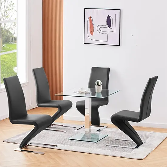 Hartley Glass Dining Table with 4 Demi Z Chairs - Clear, Black
