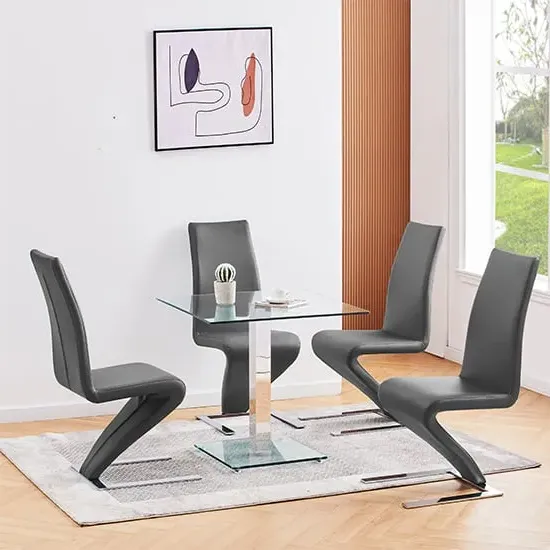 Hartley Glass Dining Table with 4 Demi Z Chairs - Clear, Grey