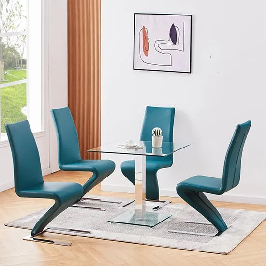 Hartley Glass Dining Table with 4 Demi Z Chairs - Clear, Teal