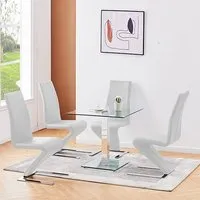 Hartley Glass Dining Table with 4 Demi Z Chairs - Clear, White
