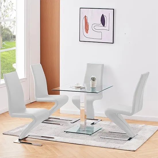 Hartley Glass Dining Table with 4 Demi Z Chairs - Clear, White