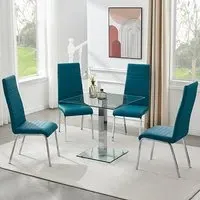 Hartley Glass Dining Table with 4 Dora Chairs - Clear, Teal