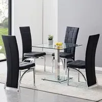Hartley Glass Dining Table with 4 Ravenna Chairs - Clear, Black