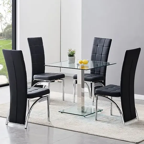 Hartley Glass Dining Table with 4 Ravenna Chairs - Clear, Black