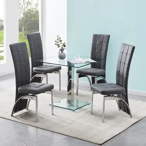Hartley Glass Dining Table with 4 Ravenna Chairs - Clear, Grey