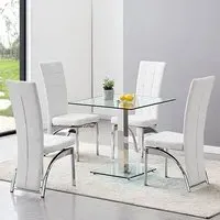 Hartley Glass Dining Table with 4 Ravenna Chairs - Clear, White
