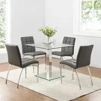 Hartley Square Bistro Table with 4 Chairs - Grey, Glass
