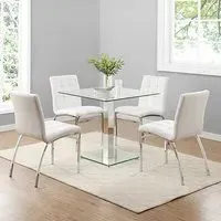 Hartley Square Bistro Table with 4 Chairs - White, Glass