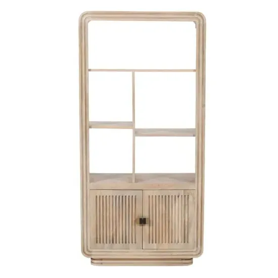 Harvey Carved Bookcase with 2 Doors - Natural, Mango Wood