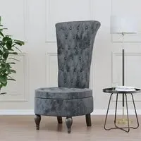 Harvey High Back Chair with Button Design - Dark Grey, Velvet