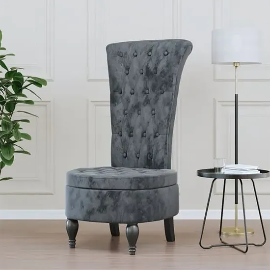 Harvey High Back Chair with Button Design - Dark Grey, Velvet image