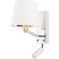 Harvey Wall Light with Spotlight - Bright Nickel, Faux Silk