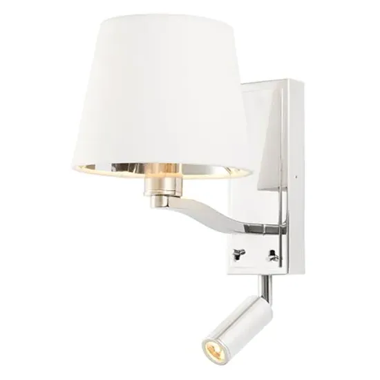 Harvey Wall Light with Spotlight - Bright Nickel, Faux Silk image