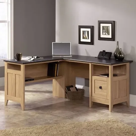 Haslet L-Shaped Laptop Desk with Drawer - Dover Oak image