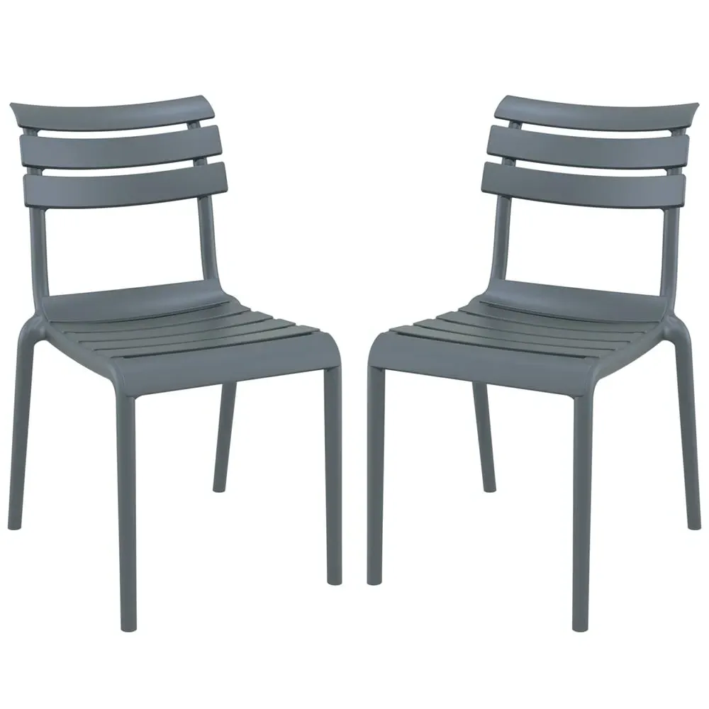 Haslet Outdoor Side Chairs Pair - Dark Grey, Polypropylene image