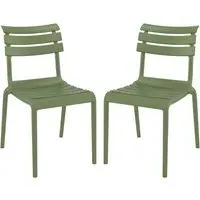 Haslet Outdoor Side Chairs Pair - Olive Green, Polypropylene