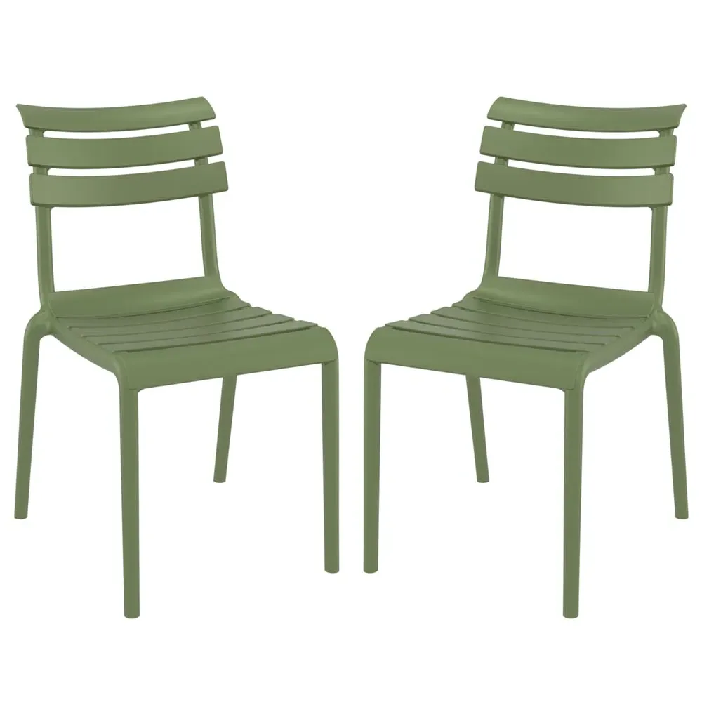 Haslet Outdoor Side Chairs Pair - Olive Green, Polypropylene