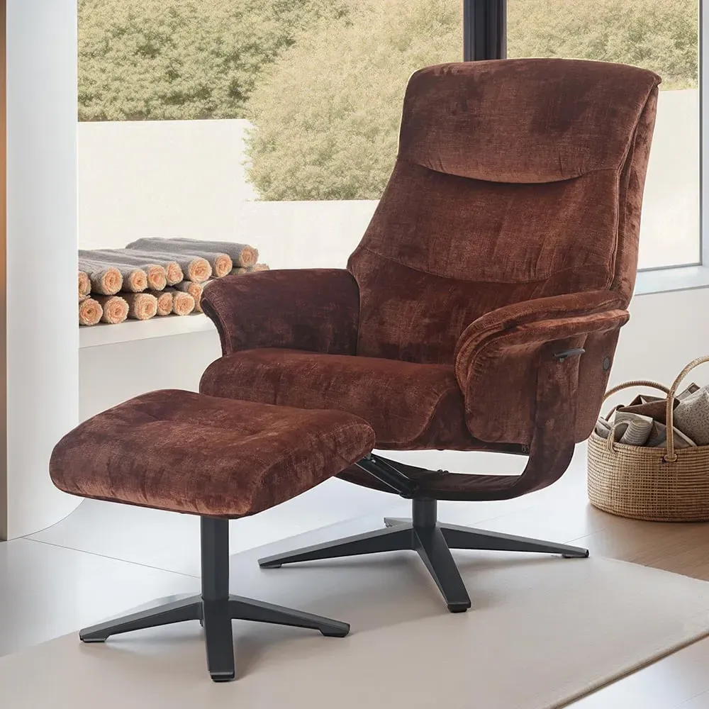 Haslet Recliner Chair with Stool - Brandy, Fabric image