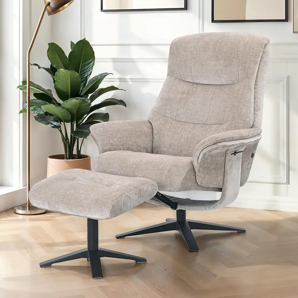 Haslet Recliner Chair with Stool - Husk, Fabric