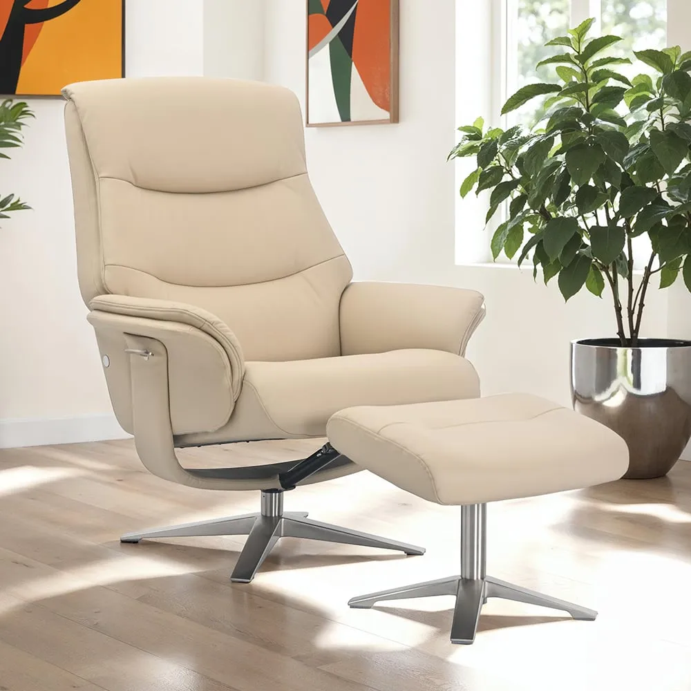 Haslet Swivel Recliner Chair with Stool - Cafe Latte, Faux Leather image