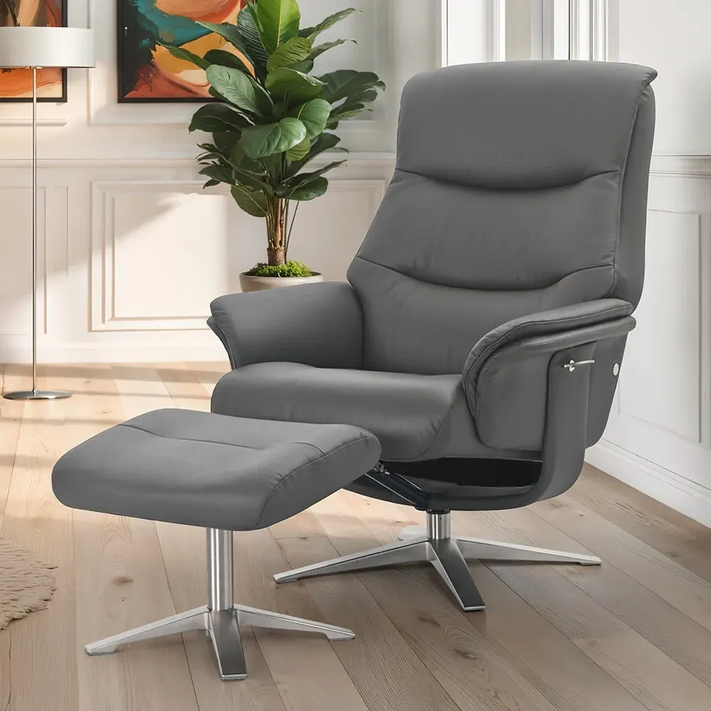 Haslet Swivel Recliner Chair with Stool - Iron, Faux Leather