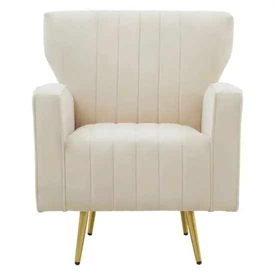 Hasselt Velvet Armchair with Gold Legs - Natural