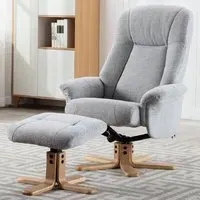 Hatton Fabric Recliner Chair with Stool - Lille Cloud
