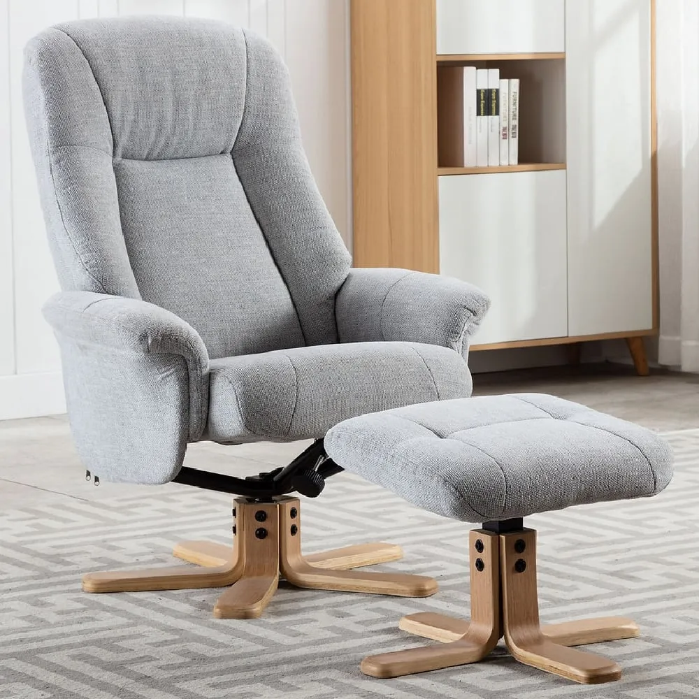 Hatton Fabric Recliner Chair with Stool - Lille Cloud image