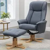 Hatton Swivel Recliner Chair with Stool - Blue, Leather