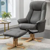 Hatton Swivel Recliner Chair with Stool - Cinder, Leather