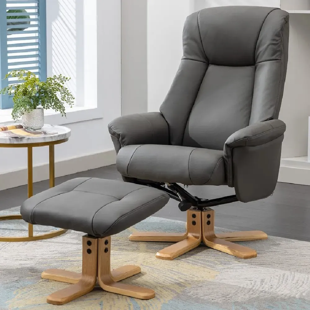 Hatton Swivel Recliner Chair with Stool - Cinder, Leather