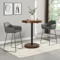 Havana Round Bar Table with 2 Brooks Stools - Grey, Oak