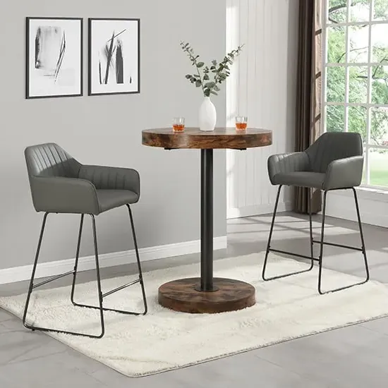 Havana Round Bar Table with 2 Brooks Stools - Grey, Oak image