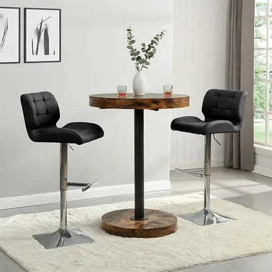 Havana Round Bar Table with 2 Candid Stools - Black, Oak