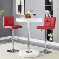 Havana Round Bar Table with 2 Coco Stools - White, Bordeaux