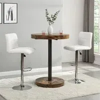Havana Round Bar Table with 2 Coco Stools - White, Oak