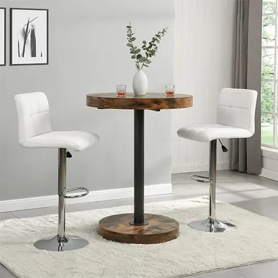 Havana Round Bar Table with 2 Coco Stools - White, Oak