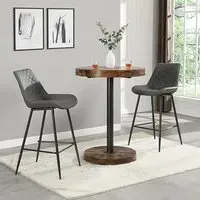 Havana Round Bar Table with 2 Oston Stools - Grey, Oak
