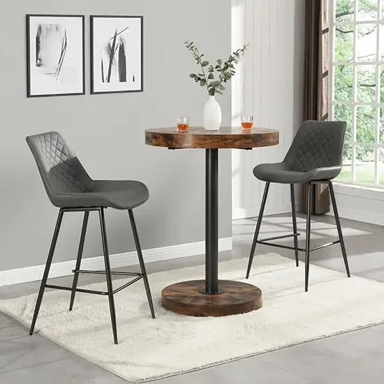 Havana Round Bar Table with 2 Oston Stools - Grey, Oak