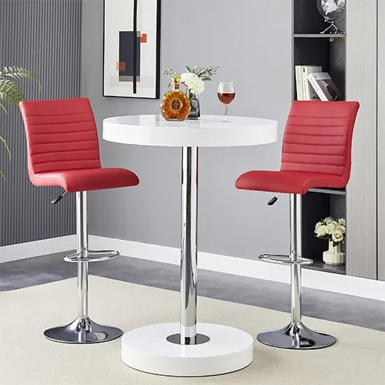 Havana Round Bar Table with 2 Ripple Bordeaux Stools - White