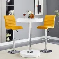 Havana Round Bar Table with 2 Ripple Curry Stools - White