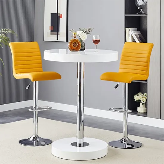 Havana Round Bar Table with 2 Ripple Curry Stools - White