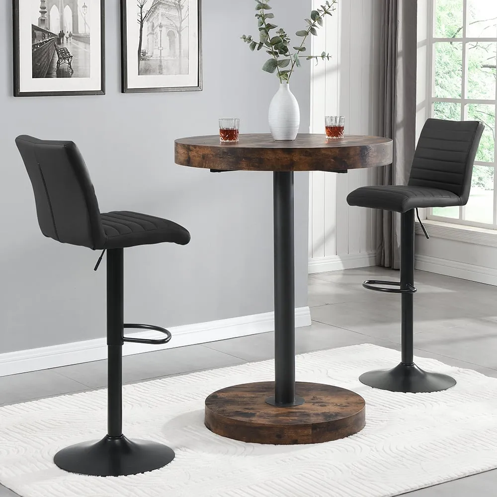 Havana Round Bar Table with 2 Ripple Stools - Black, Oak