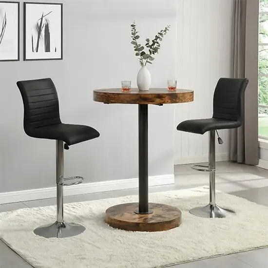 Havana Round Bar Table with 2 Ripple Stools - Black, Oak