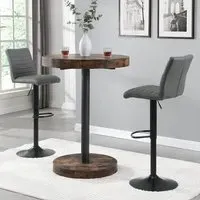 Havana Round Bar Table with 2 Ripple Stools - Grey, Oak