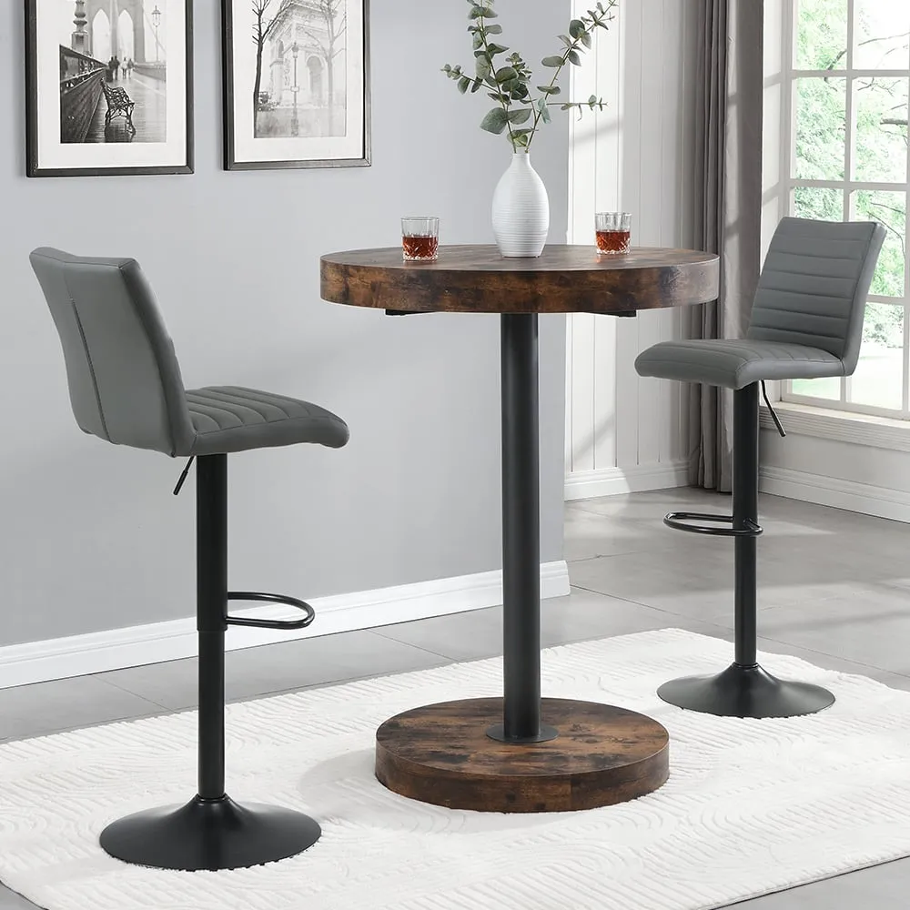 Havana Round Bar Table with 2 Ripple Stools - Grey, Oak