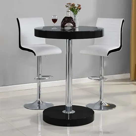 Havana Round Bar Table with 2 Ritz Stools - Black, Glass