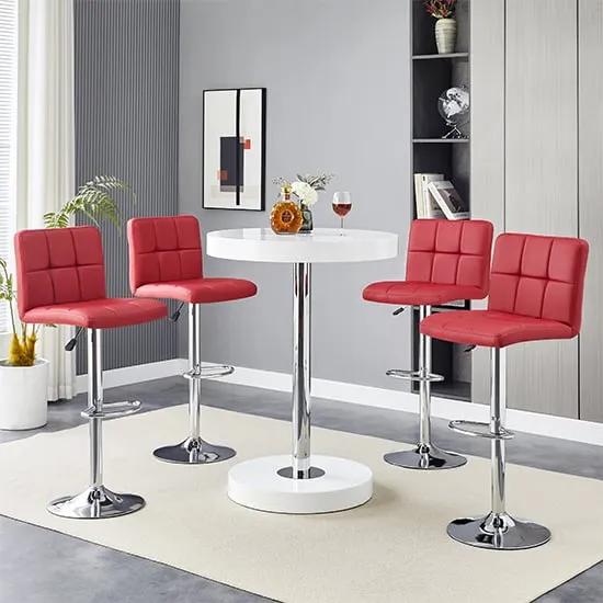 Havana Round Bar Table with 4 Coco Stools - White, Glass