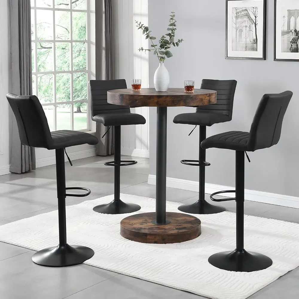 Havana Round Bar Table with 4 Ripple Stools - Black, Oak