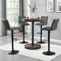 Havana Round Bar Table with 4 Ripple Stools - Grey, Oak
